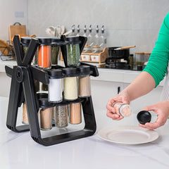 Rotating Seasoning Rack Set with 18 Bottles, Spice Label & Marker Pen
