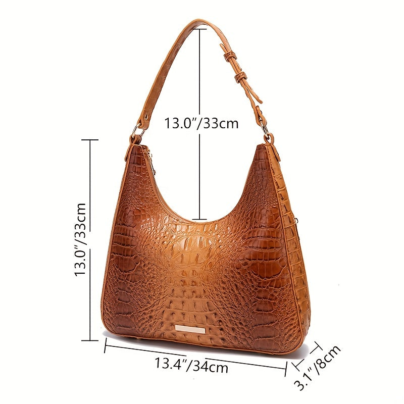 Crocodile Pattern Leather Handbag Ombre Shoulder Purse