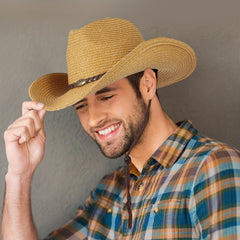 Summer Straw Cowboy Hat Western Style Unisex Windproof Crushable Hat