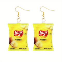 Chip Snack Bag Dangle Earrings Acrylic Jewelry Gift