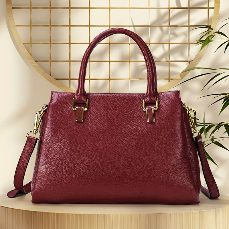 Women's Leather Shoulder Bag Crossbody Handbag with Golden Tone Hardware