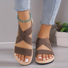Women's Flat Sandals Open Toe Slip On Elastic Strap Casual Beach Sandals