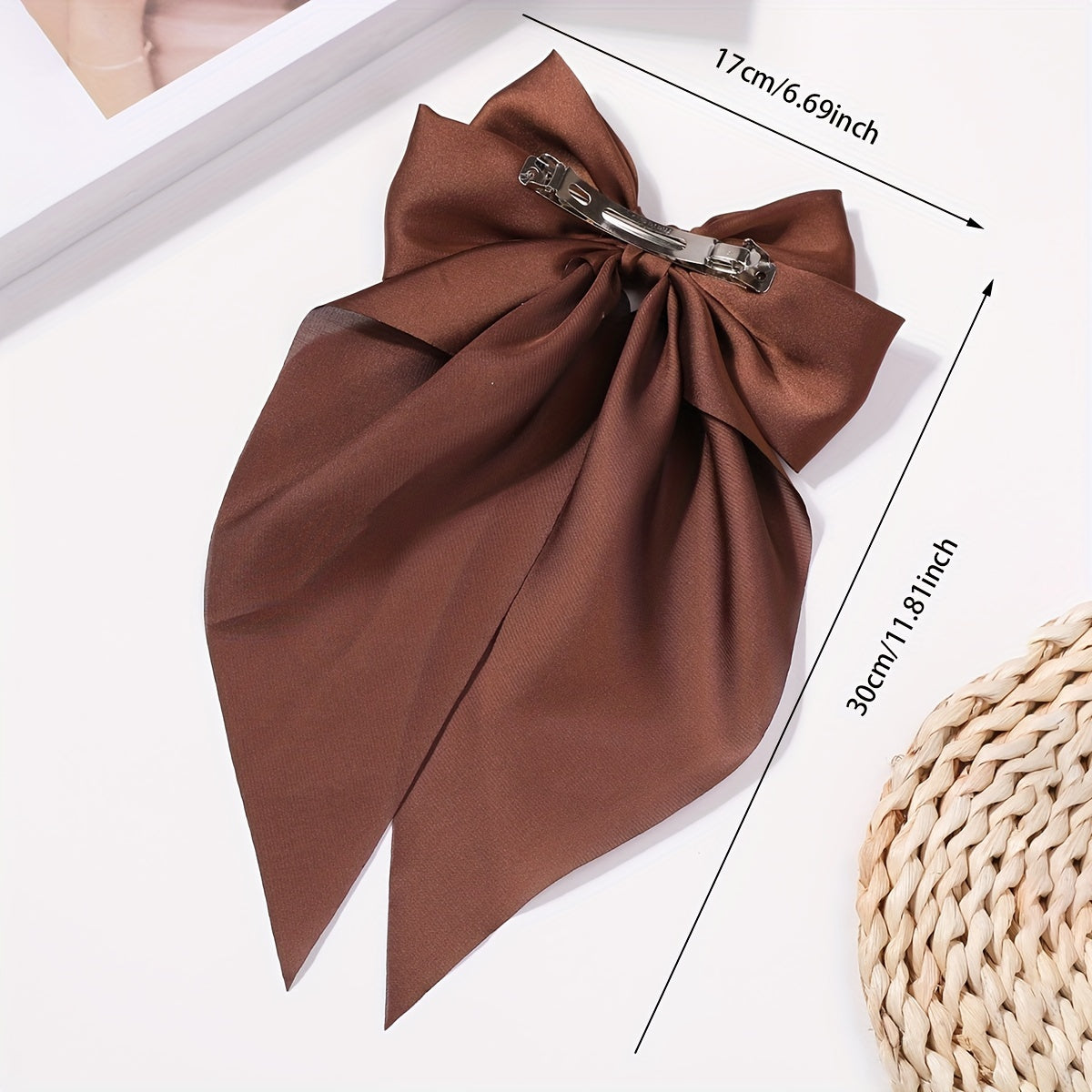 Satin Large Hair Bow Barrette Solid Hair Clip Ribbon Bow Hair Clip