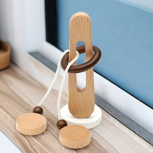 Wooden Brain Teaser Game with Ancient Locks Classic Magic Ring Puzzle Toy