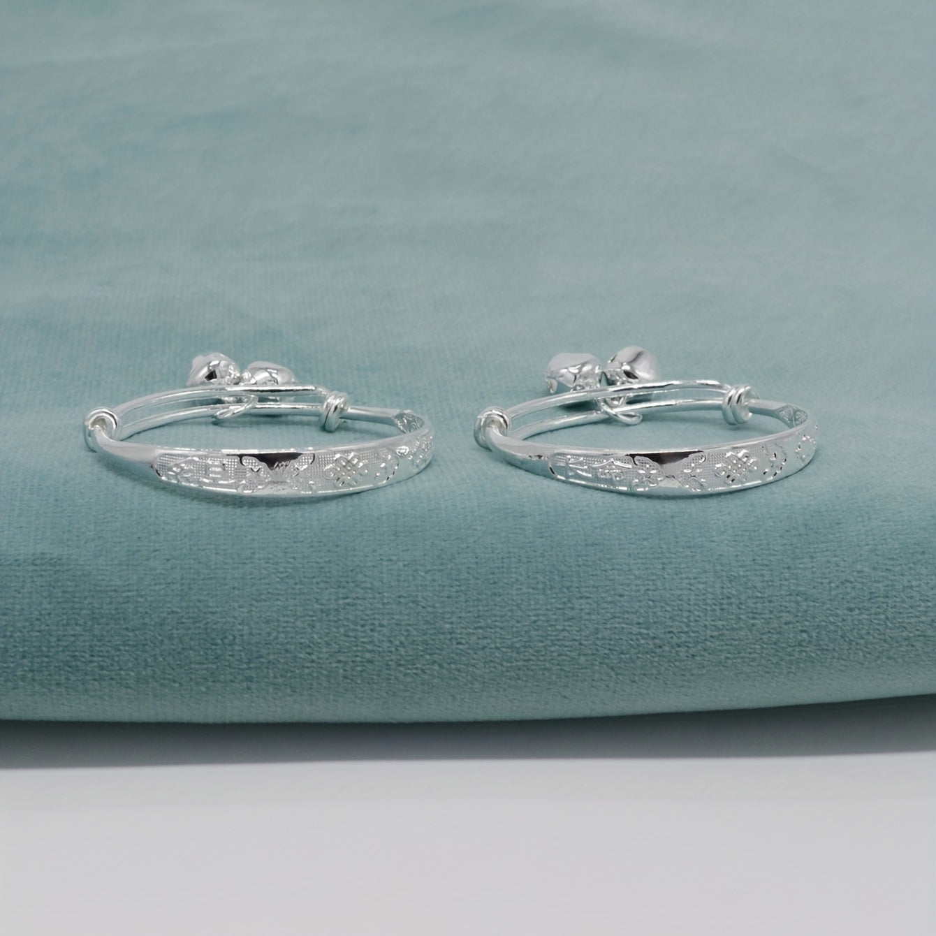 Baby Adjustable Silver Bangle Bracelets With Bell - Gift for Toddler