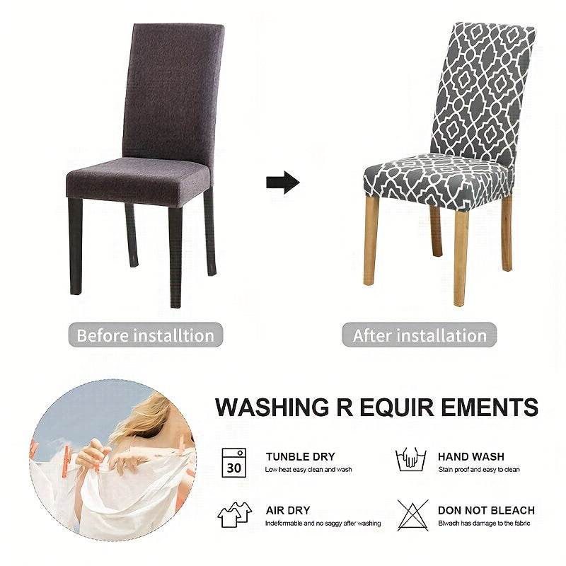 6pcs Printed Elastic Dining Chair Cover Slipcovers Home Decor