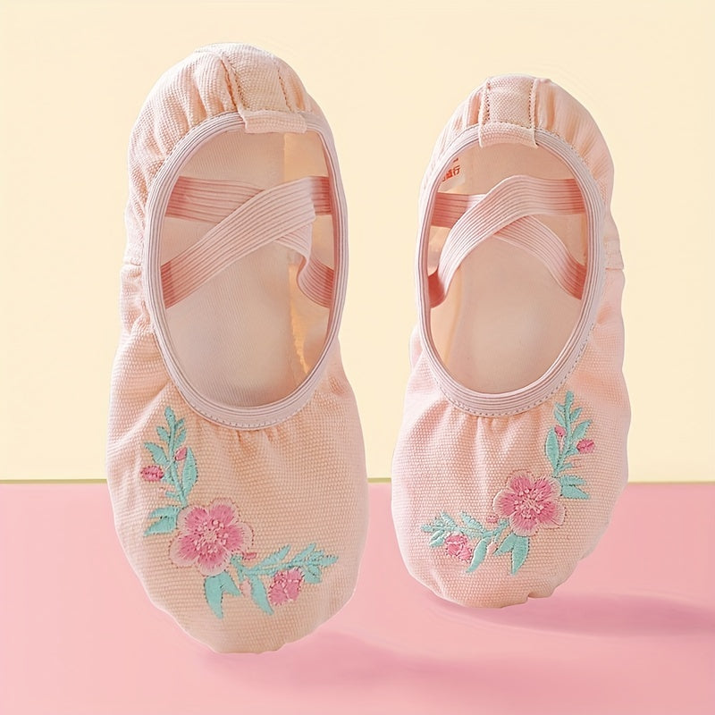 Pink Embroidered Dance Shoes for Girls - Ballet & Gymnastics