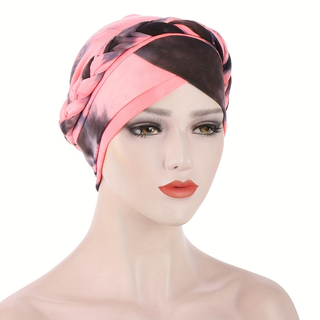 Tie Dye Knotted Turban Beanies Braid Head Scarf Chemo Cap