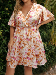  Floral Print Flutter Sleeve Midi Dress