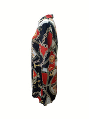 Plus Size Chain Print V Neck Dress With Pockets