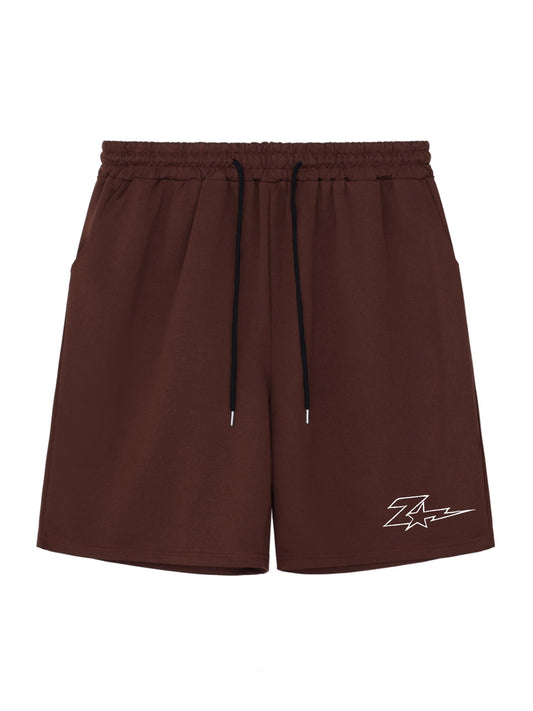 Lightning & Star Pattern Comfy Shorts Mens Casual Elastic Waist Drawstring