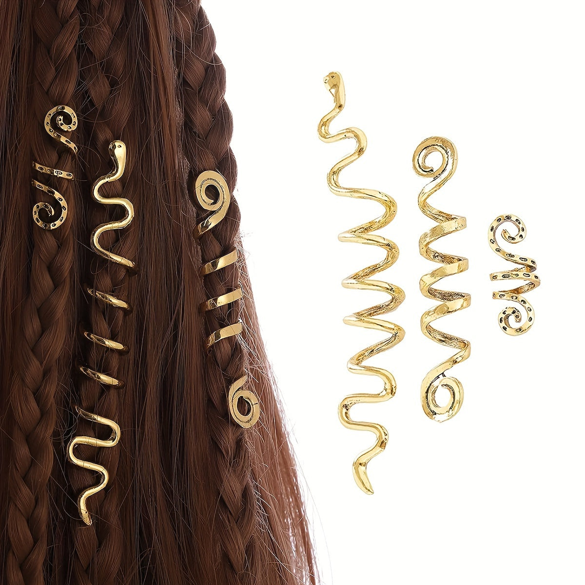 3 Pcs Snake Hair Jewelry For Braids Decoration - Golden