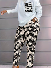  Geometric Print Tee & Pants 2 Piece Set