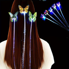 4pcs Glowing Butterfly Braids Fiber Optic Wigs with Hair Clips
