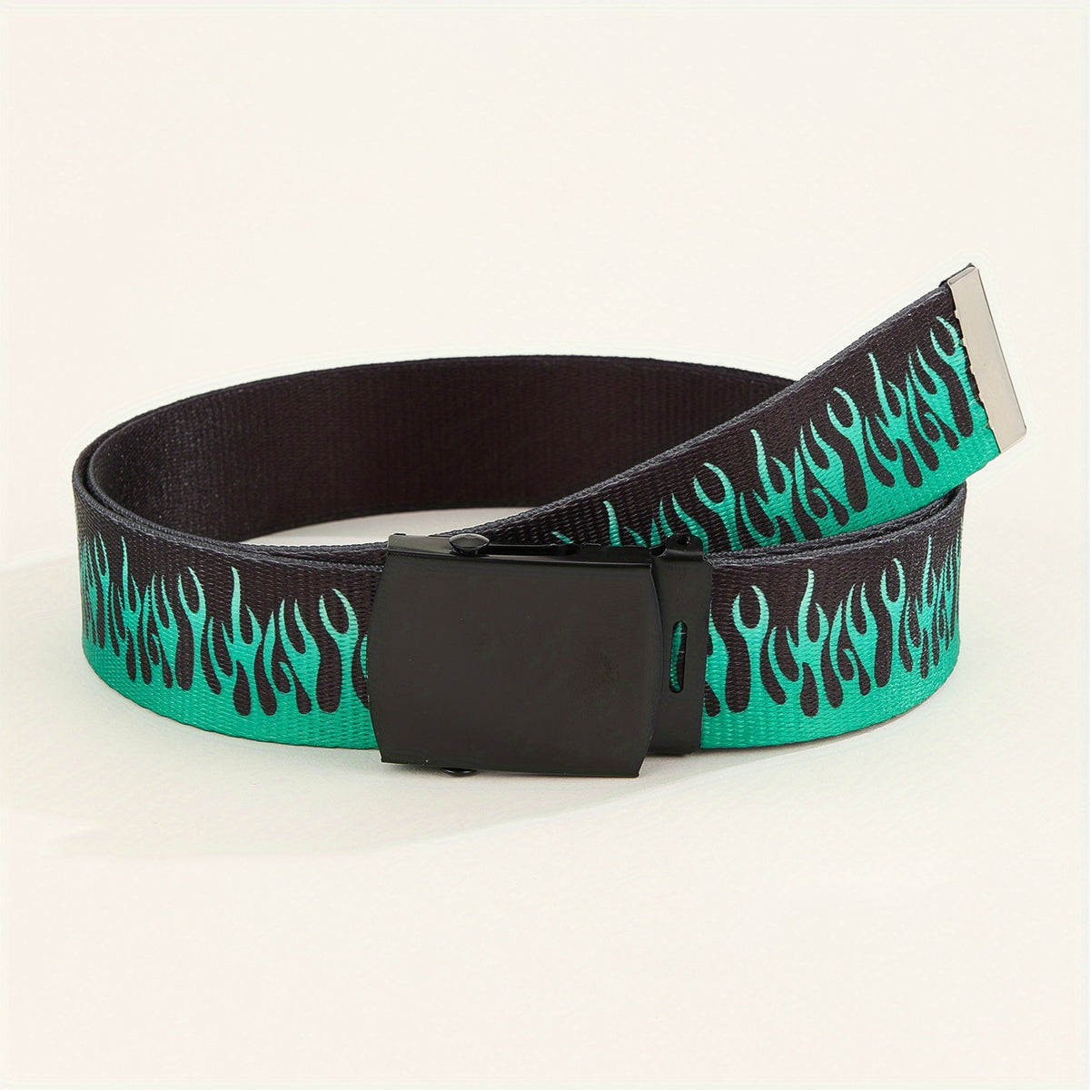 Men's Flame Pattern Auto Buckle Belt Casual Jeans Pants Waist Strap