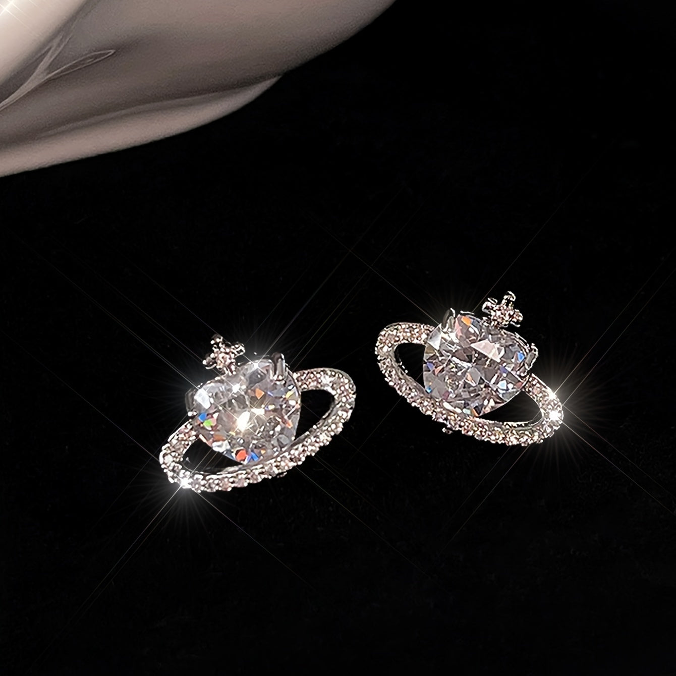 Zircon Love Planet Stud Earrings Women Girls Gift