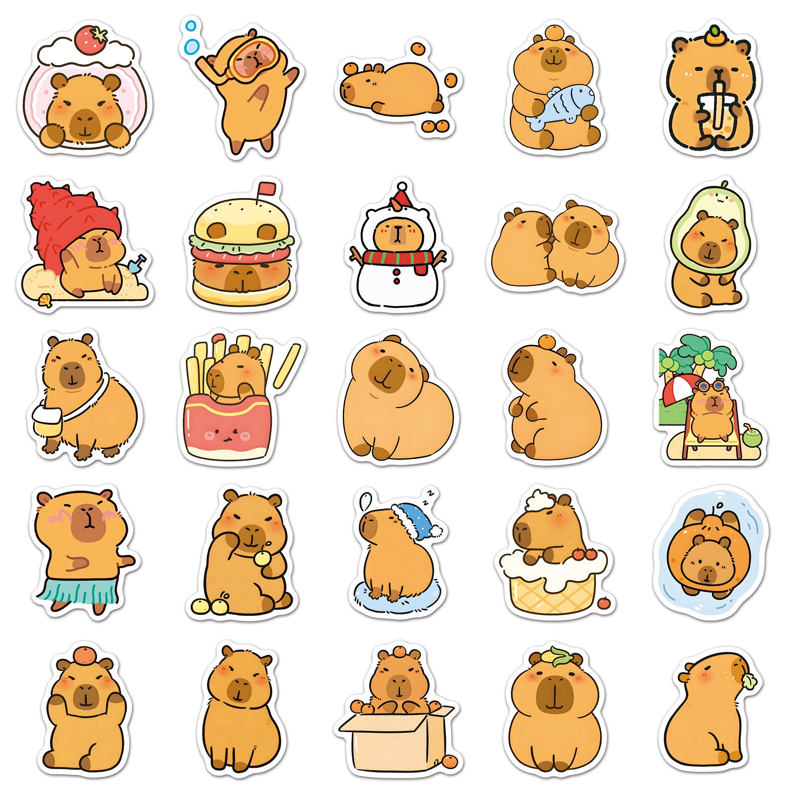50pcs Capybara Vinyl Stickers Reusable PVC Decals Whimsical Designs