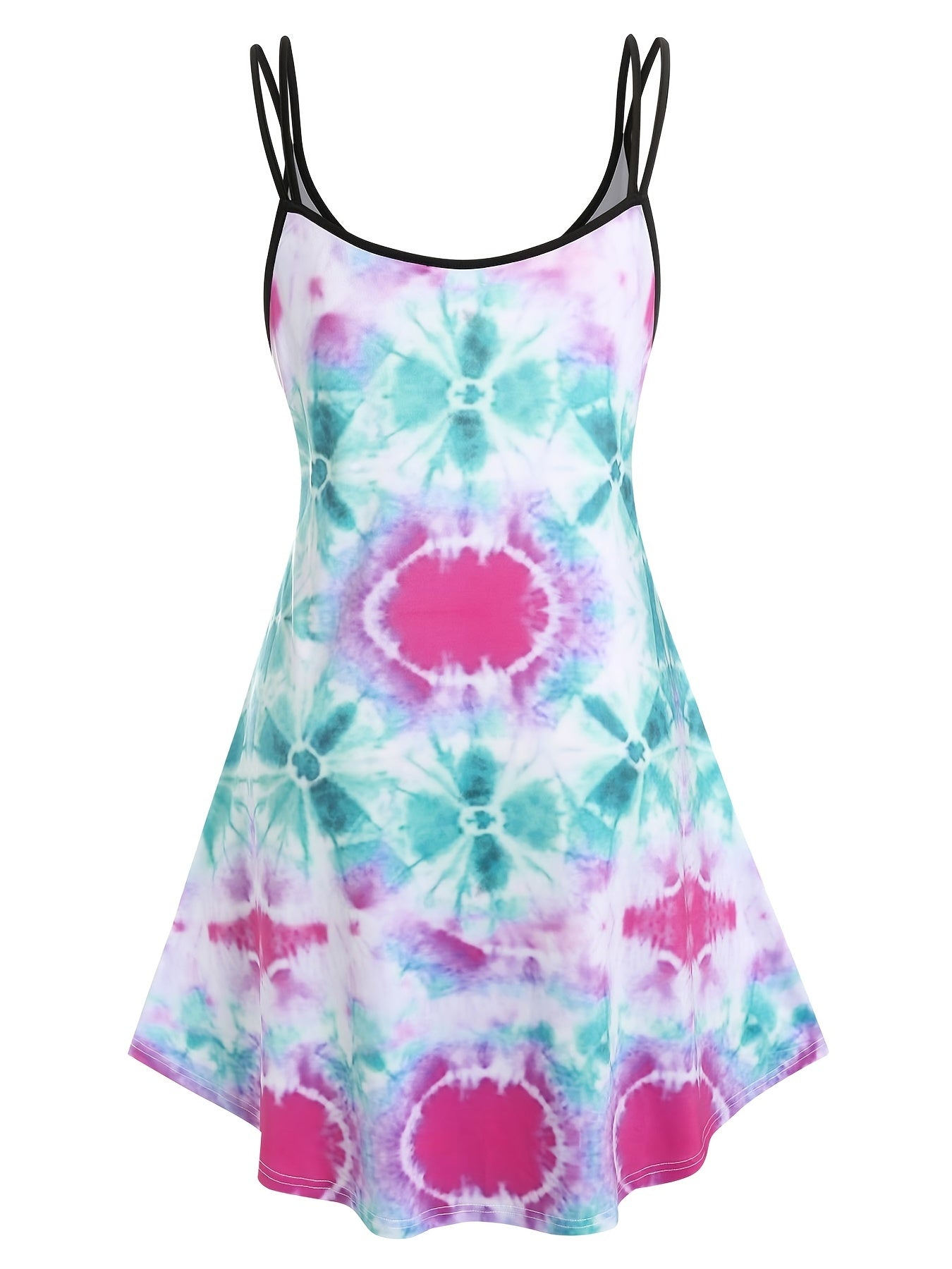  Tie Dye Split Strap Round Neck Cami Dress