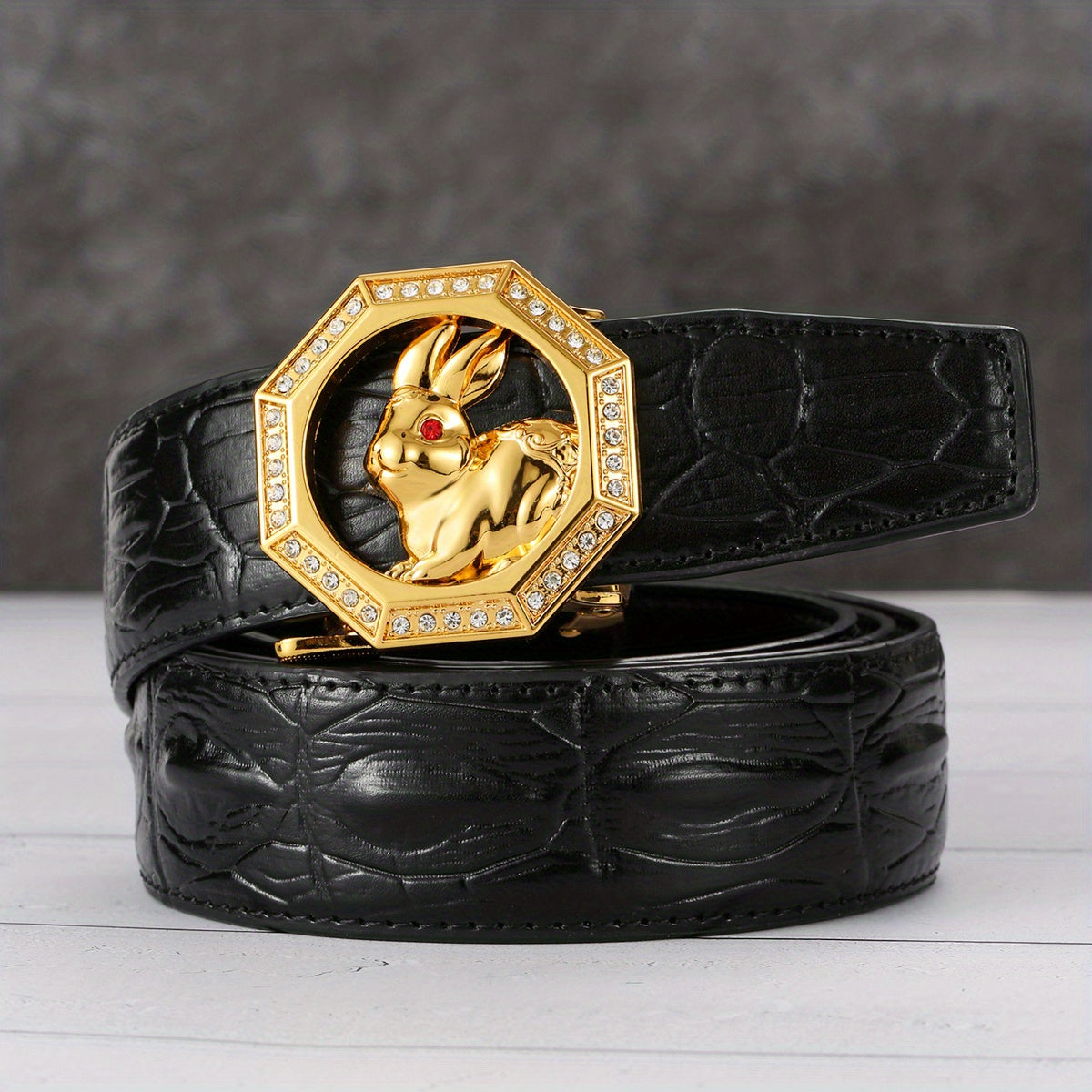 Jade Rabbit Rhombus Rose Golden Auto Belt Funky Casual Men