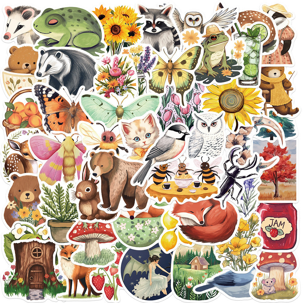 50pcs Cartoon Mystery Forest Stickers for Water Bottles Suitcases Laptops
