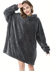  Fleece Hooded Lounge Robe with Pockets