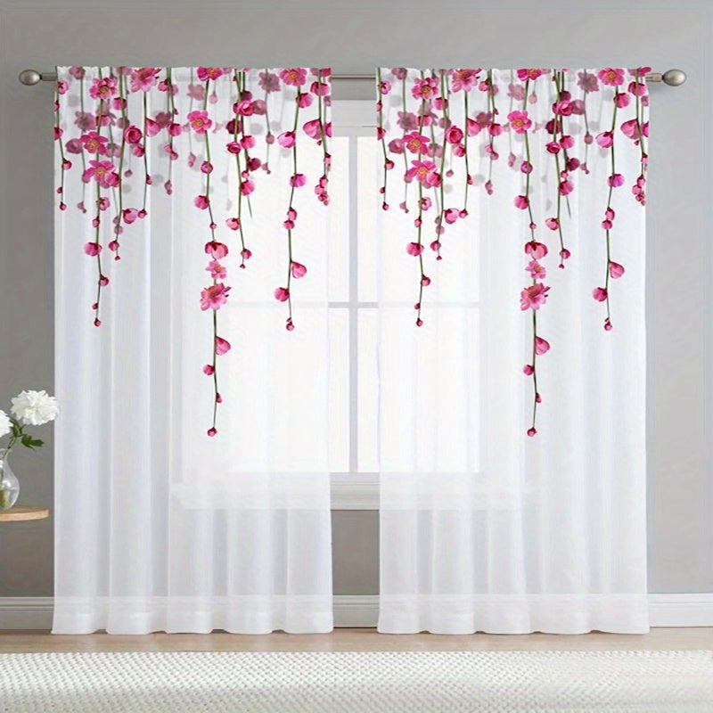 2pcs Yarn Flowers Voile Curtain for Living Room Bedroom Kitchen Cafe Curtains