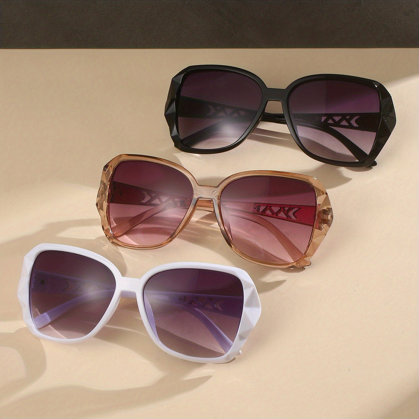 3 Pairs Large Square Sunglasses UV400 Sun Shades For Beach Travel