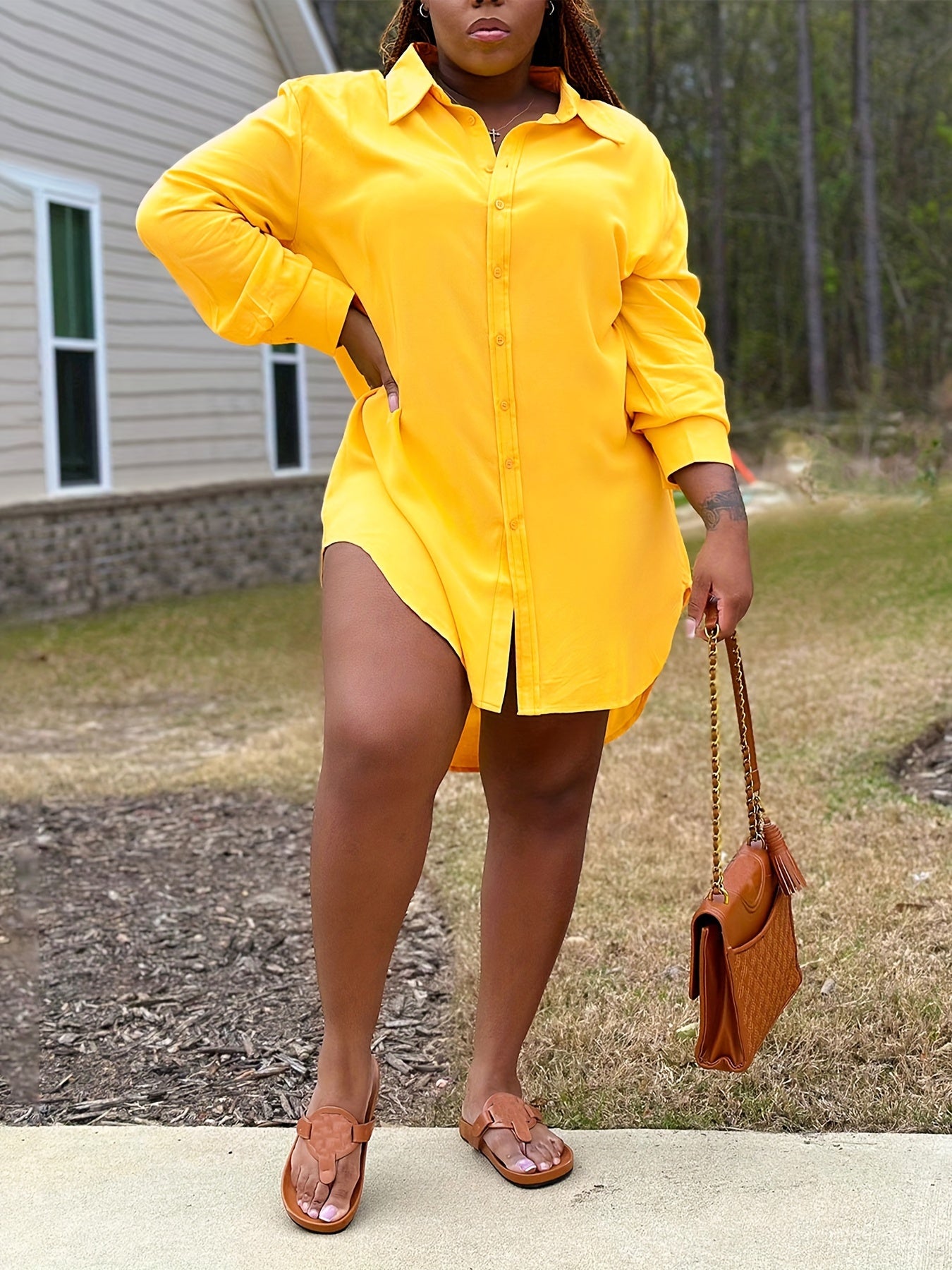  Button Up Long Sleeve Shirt Dress