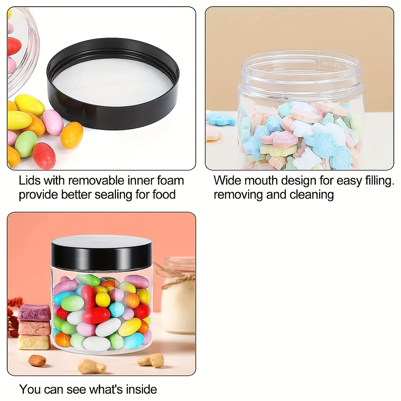 1pc Big Round PET Plastic Jars with Lids