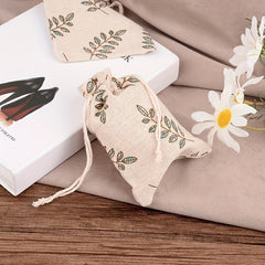 30pcs 14x10cm Drawstring Gift Bags Jewelry Storage Bags with Printed Leaf