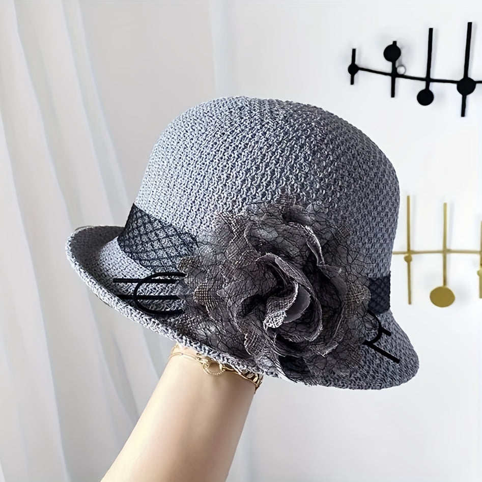 Women's Bucket Hat with Flower Decor Sunshade Fedora