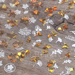 Golden Maple Leaves Butterfly Nail Stickers 3D Adhesive Art Supplies