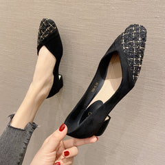 Women's Square Toe Slip-On Block Heel Shoes