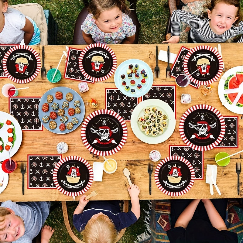 20pcs 17 Party Paper Plates Pirate Theme Party Tableware Set