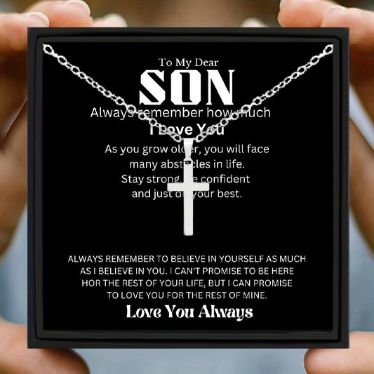 Son Cross Necklace - Stainless Steel Birthday Gift for Teen Boys