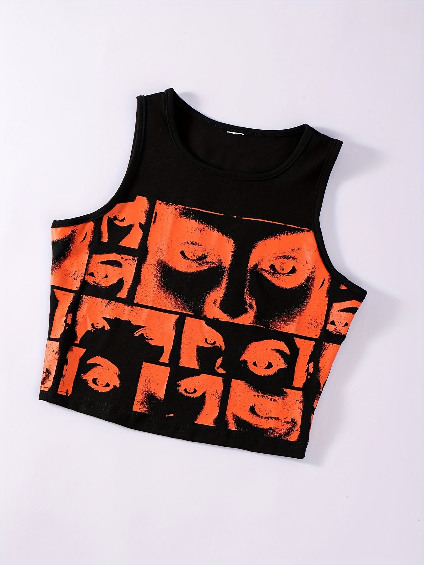 Y2K Human's Eyes Print Crop Tank Top