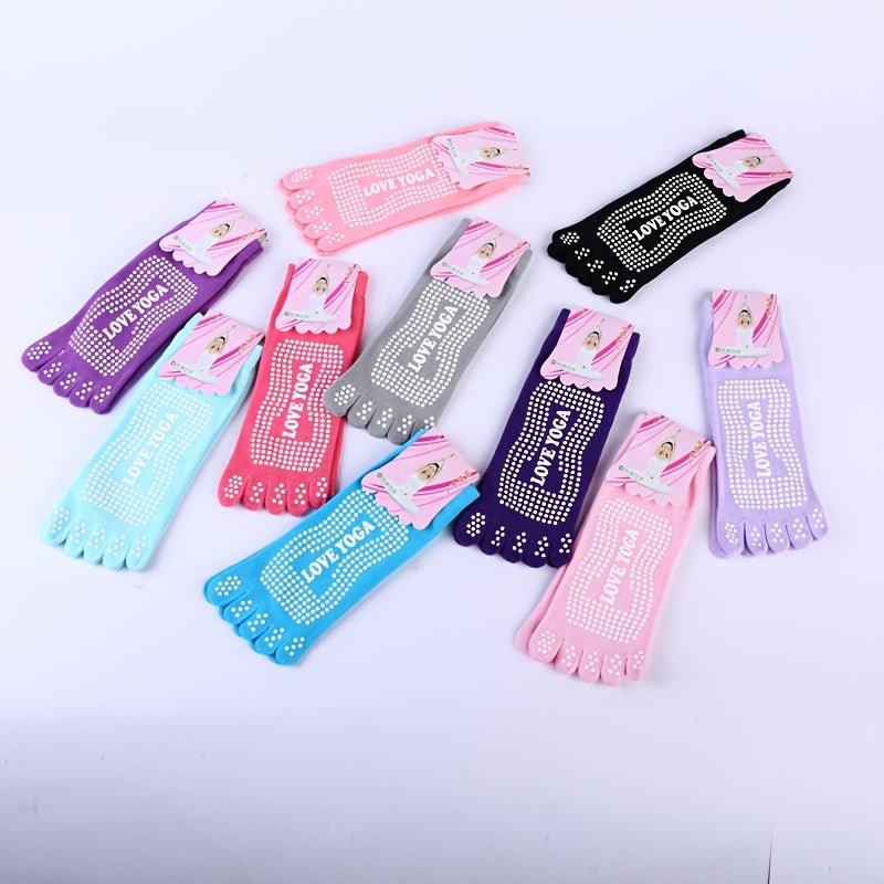 Rainbow Non-slip Yoga Socks Cozy 5 Toes Knitted Calf Crew Socks