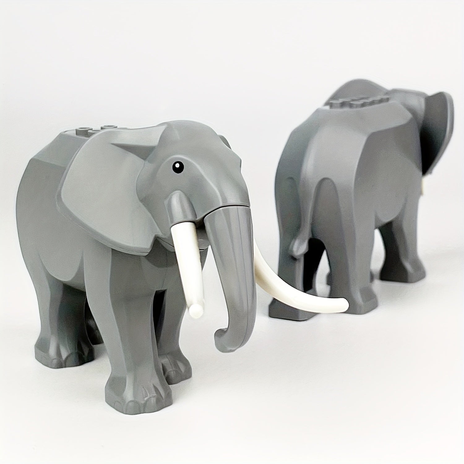 Gray Elephant Building Block Toy Model - Realistic Trunk and Tusks