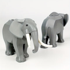 Gray Elephant Building Block Toy Model - Realistic Trunk and Tusks