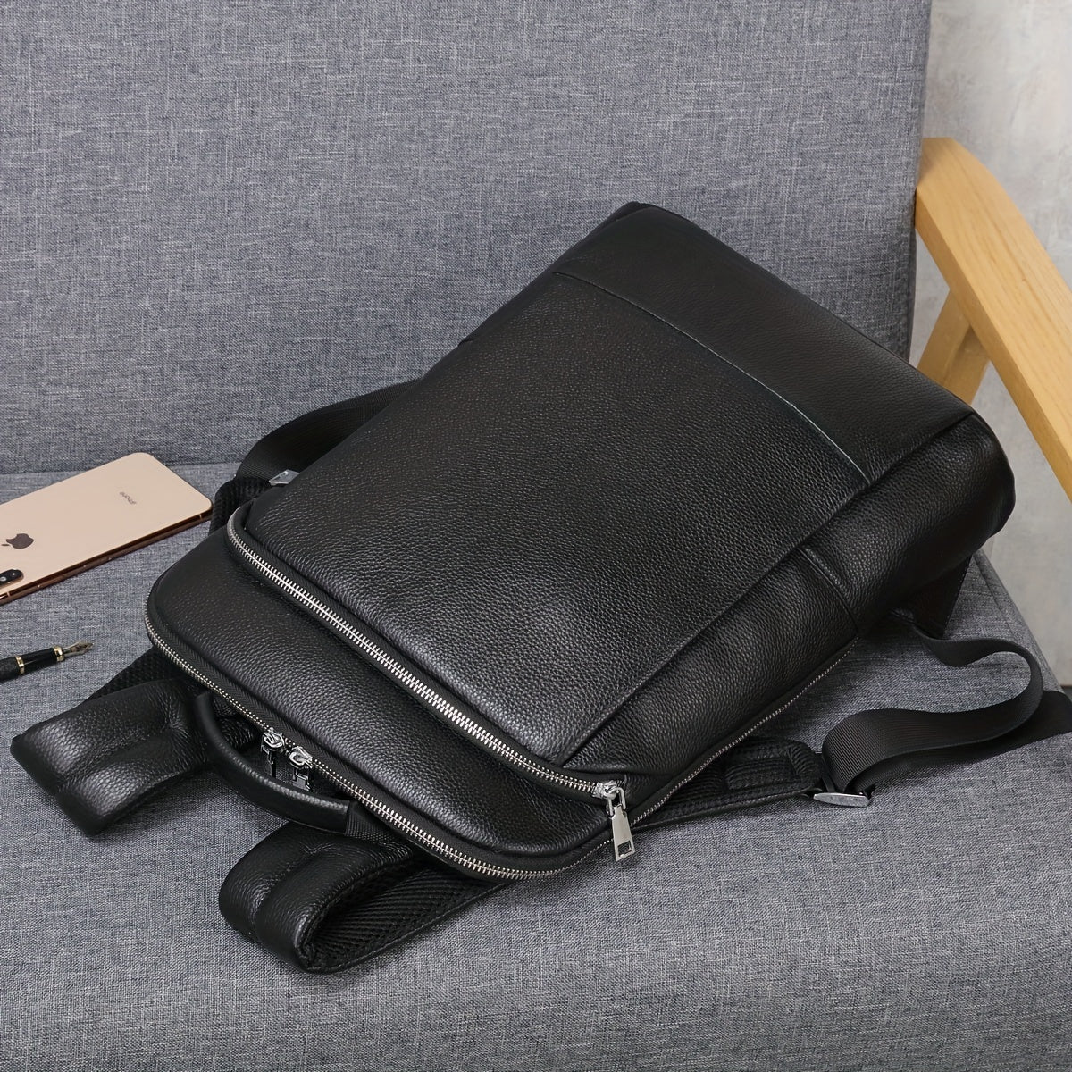 Men's Leather Backpack Thin Notebook Backpack Cowhide