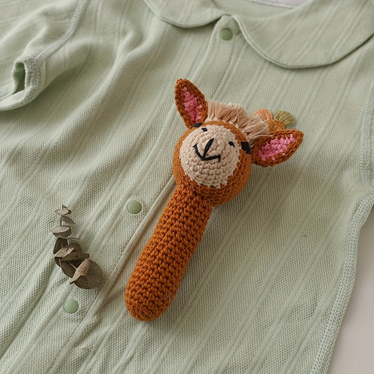 Crocheted Giraffe Rattle Toy Soft Brown & Pink Ears for Newborns