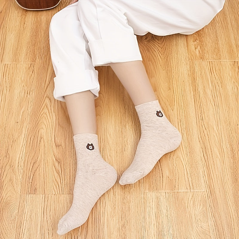 10 Pairs Cartoon Bear Print Breathable Mid Tube Socks Women's Stockings