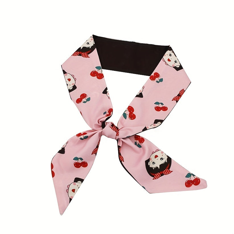2pcs Pink Skinny Scarf Long Ribbon Neckerchief Twilly Scarf for Women