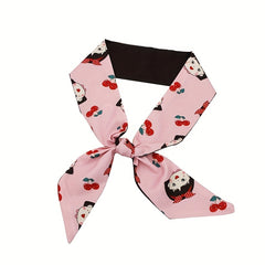 2pcs Pink Skinny Scarf Long Ribbon Neckerchief Twilly Scarf for Women