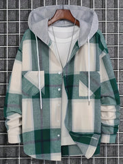 Men's Plaid Hooded Jacket Button Down Shirt