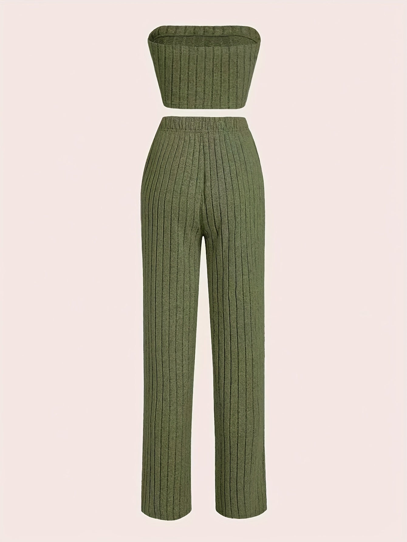 Y2K Ribbed Knit Two-piece Set Off Shoulder Crop Top & High Waist Pants