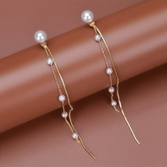 Long Dangle Earrings with Faux Pearl Decor