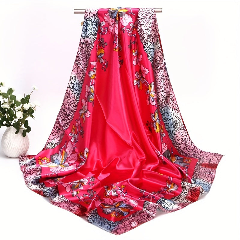 Flower Print Vintage Shawl Classic Satin Square Scarf Bandana