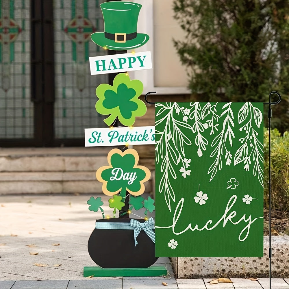 St Patrick's Garden Flag Double Sided Burlap Green Floral Shamrocks Clovers