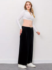  Velvet Wide Leg Trousers High Rise Slight Stretch